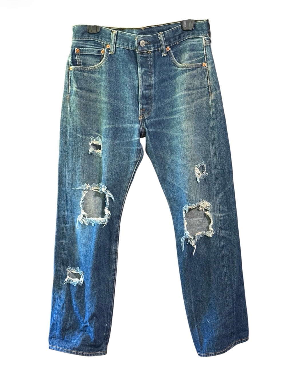 Levi’s 501 Distressed Button Fly Jeans 31x30 Straight Leg Denim